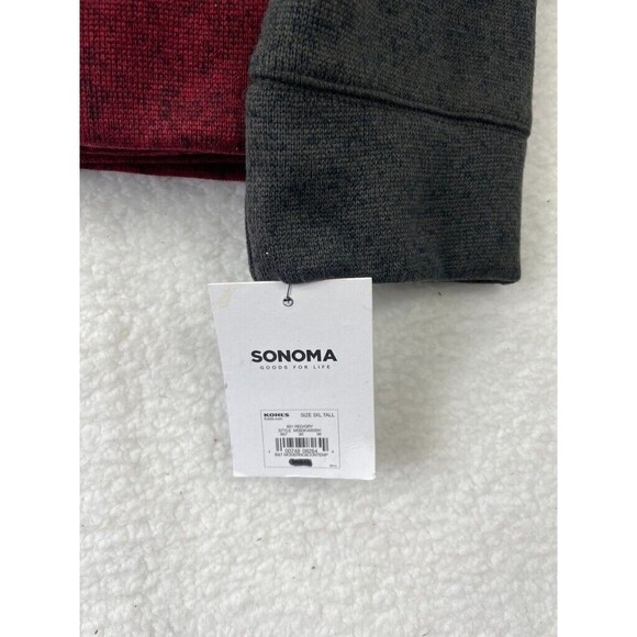 Sonoma Fleece Sweatshirt Men’s 3XLT Burgundy Black 1/4 Snap Mock Neck NWT - Picture 6 of 7